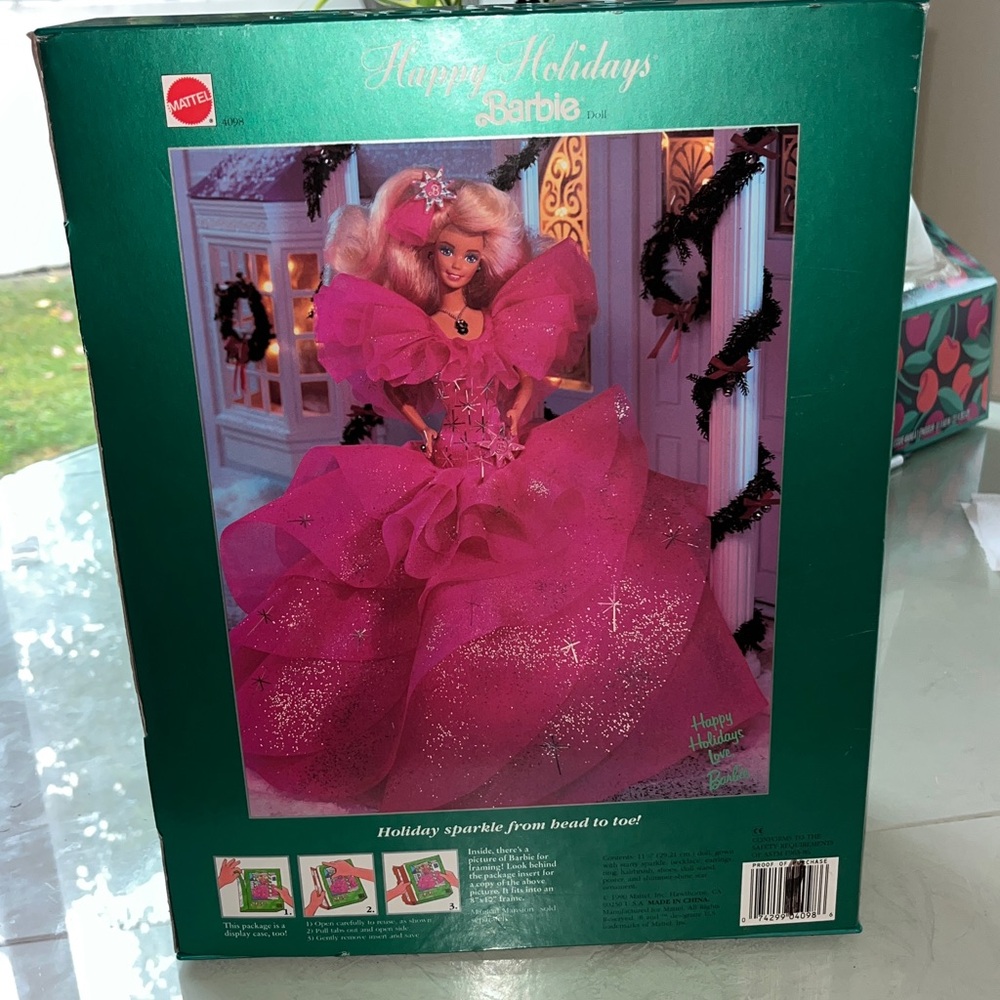 1990 Happy Holidays Special Edition Barbie Pink Dress Vintage Doll - Picture 4 of 5